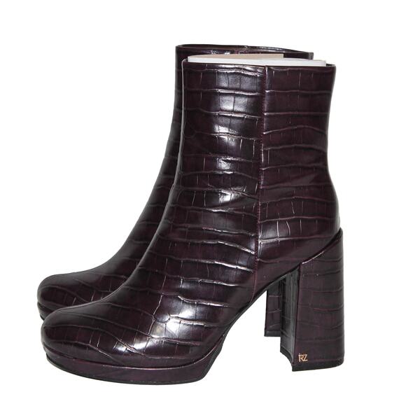 Rachel Zoe Deep Mahogany Croc-Embossed Maya Heeled Platform Bootie Size 9 - Picture 4 of 6